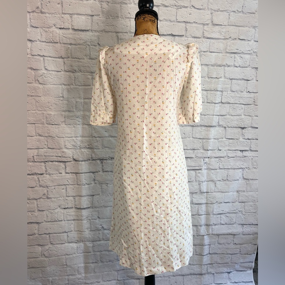 Vintage 70s 80s Midi Dress White Floral Romantic Feminine Coquette Girlhood - Picture 7 of 11